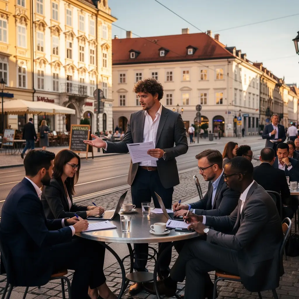 Ein Professor erklärt Vertragsrecht in einem Online-Kurs.