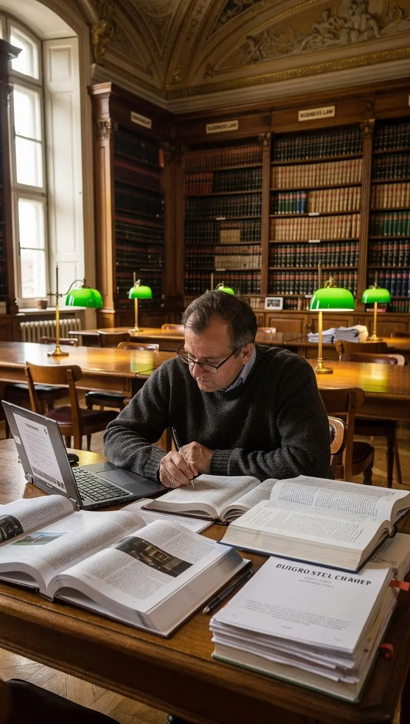 Ein Bildschirm zeigt eine Online-Lernplattform für Rechtsstudien mit Kursinhalten zu Vertragsrecht.